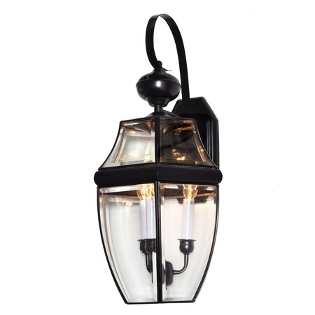 Maxim Three Light Black Clear Glass Wall Lantern 4192CLBK